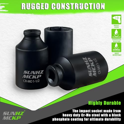Image of SUNHZMCKP 1 /2 Inch Drive Deep Impact Socket, SAE 1-1 /2 Inch Socket, 6 Point | Large Sockets, 6 Point Axle Nut Socket for Easy Removal of Axle Shaft Nuts, CR-MO