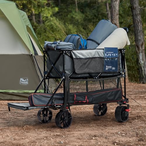TIMBER RIDGE 400L Large Capacity Folding Double Decker Wagon with Brakes, 54" Extra Long Extender Wagon Cart, 450lbs Heavy Duty Collapsible Cart, All-Terrain Big Wheels for Camping, Sports, Shopping by TIMBER RIDGE - Image 6
