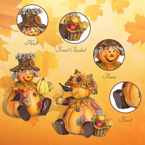 Topadorn Polystone Table Decor Seasonal Fall Harvest Statue Pumpkin People Dolls for Home Fall Decor for Thanksgiving Day, Set of 24