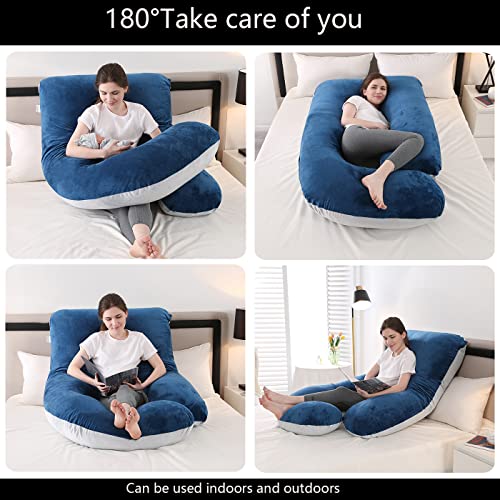 Image of Jcickt Pregnancy Pillow for Sleeping,59 inch J /U-Shaped Maternity Pillow with Removable Washable Cover, Side-Sleeping Pregnant Body Pillow-Support for Backs,Legs, Belly, HIPS, Improve Sleep-Blue Grey