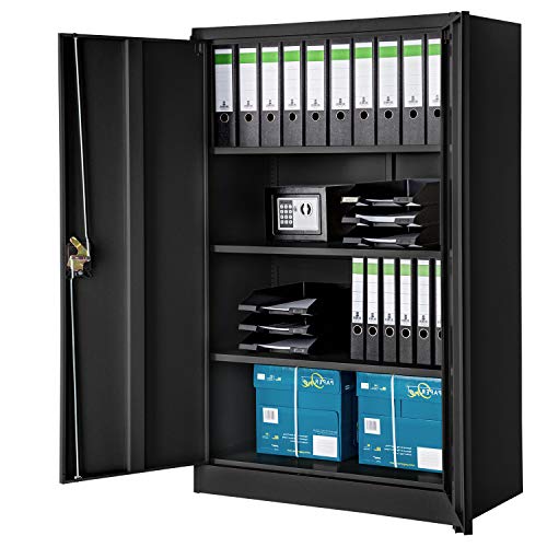 Preisvergleich Produktbild wolketon Aktenschrank Flügeltürenschrank Stahlblech, Schrank III Mit Türe Abschließbar Lagerschrank, 140 * 90 * 40cm Schwarz
