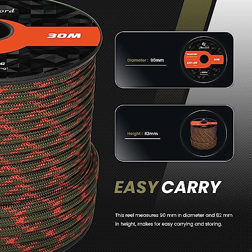 Abma Cord Paracord 620 lbs 4mm 9 Strands 100% Nylon 30M - Apocalypse, Military-apocalypse, 30 Meters - Image 2