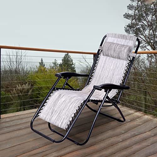 Image of Ash & Roh Zero Gravity Lawn Chair Anti Gravity Lounge Chair Adjustable Recliner Pillow Outdoor Camp Chair for Poolside Backyard Beach, Support (Grey Denim)
