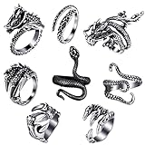 【Cosa ottieni】: 8 pezzi di anelli punk vintage sono disponibili in nero e argento per abbinarsi allo stile punk retrò. L'anello serpente ti permette di essere cool ed elegante, mostrare pienamente la tua personalità, diventare un sé unico!