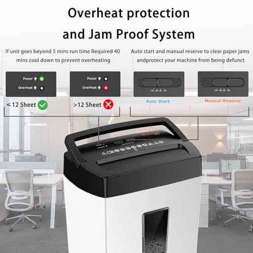 Image of Bonsaii Heavy-Duty Shredder, Up to 12 Sheets, P-4 high Security, Credit Cards, Mail, & Staples, 5.5-Gallon bin with a Transparent Window, Suitable for Heavy-Duty use in Home Offices, White & Black