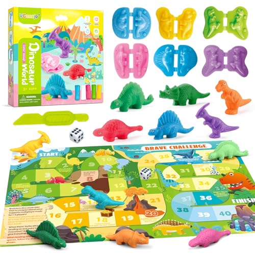 Dinosaur Dough Sets for Kids Ages 2-4 Family Board Games for 2-6 Players 6 Dino 3D Modeling Tools 5 Dough Adventure Map & Dice Dough Accessories Gift for 3 4 5 6 Year Old Boys Girls