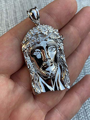HarlemBling Solid 925 Sterling Silver Iced Jesus Piece Pendant - Men's - Great For Any Chain!3