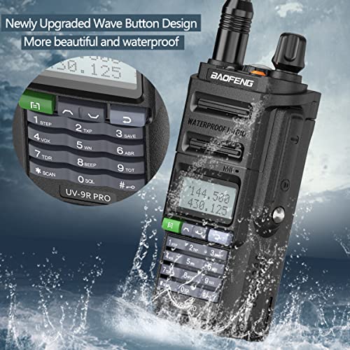 BAOFENG UV-9R PRO Dustproof Waterproof IP67 Transceiver Walkie Talkie 5W Handheld Dual Band Rechargeable Two Way Radio with Extra Programming Cable,Headsets,Speaker Mic（Black）