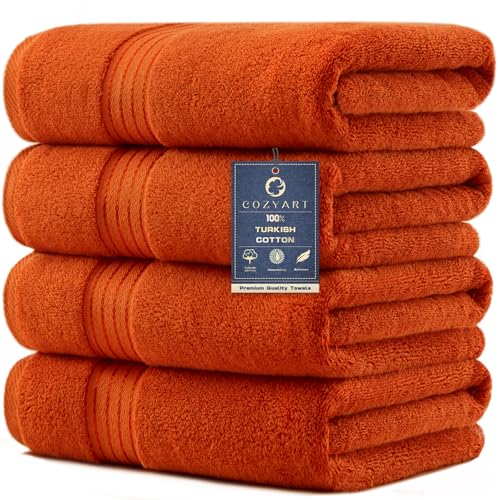 COZYART Luxury Bath Towels 4 PCS, 27x54 650 GSM Turkish Cotton Burnt Orange