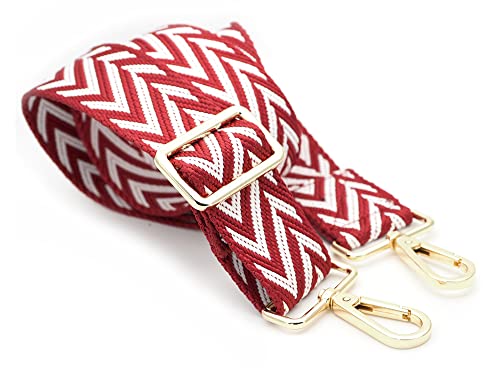 CRAFTMEMORE Shoulder Strap Adjustable Bag Handle Crossbody Nylon Belt Replacement JK03 (Red+White, Gold Clasp)