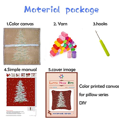 Image of Christmas White Snow Tree Latch Hook Kits Red Pillow DIY Handmade Cushion Crochet Yarn Embroidery Needlework Hook and Latch Kit Pillowcase Rug Cover Home Sofa Christmas Decoration 43x43cm