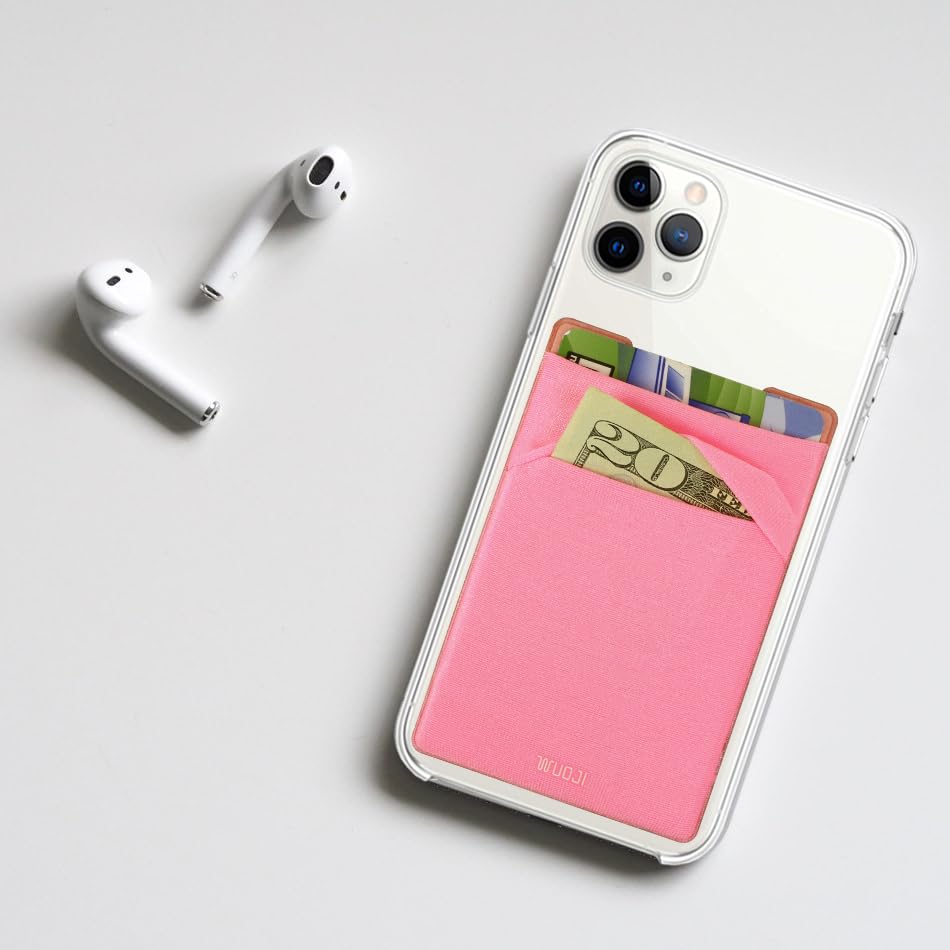 Image of RFID Blocking Phone Card Wallet - Double Secure Pocket - Ultra-Slim Self Adhesive Credit Card Holder Card Sleeves Phone Wallet Sticker All Smartphones (Pink)-2PC