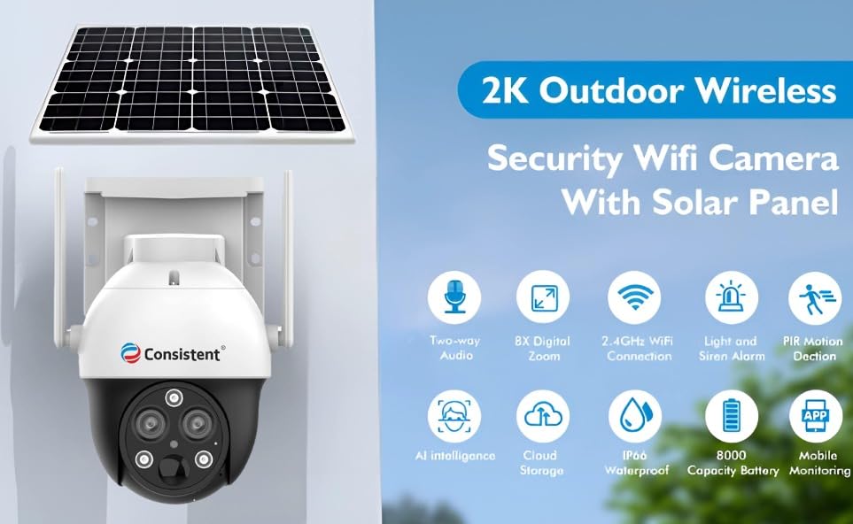 Image of Consistent 4G PT Z Solar Powered Camera| 4G SIM | IP66 Waterproof | 2-Way Audio | Outdoor Surveillance for Agriculture,Construction Site,Farm,Garden etc (Solar Dual Lens)