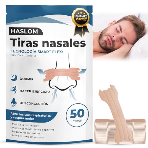 Haslom® PACK 50 TIRAS NASALES para dormir, Nasal Strips, tiras nasales deportivas, respirar mejor por la nariz, anti ronquidos para dormir, respirar mejor por la nariz, tiritas nariz respirar