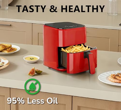 Image of Air Fryer 3.17QT with Clear Window, Simple Operation Airfryer Non-Stick Basket Dishwasher Safe, Square Airfryer, Air Fry, Roast, Reheat, Dehydrate, Bake, 400F Rapid Air Crispy Technology, Red