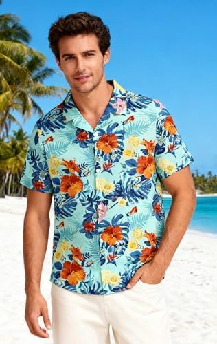 Image of Cromoncent Matching Hawaiian Outfits for Family, Dad and Son Matching Luau Beach Tropical Shirts Mommy Daughter Tropical Sets