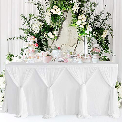 image for gogoparti White Tulle Table Skirt for Rectangle Tables 6ft Tutu Table 