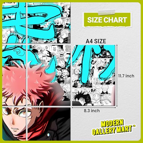 Image of MODERN GALLERY MART Pack of 20 Jujutsu Kaisen Yuji Itadori Manga Poster | A4 Size Anime Wall Art (8.3 x 11.7 inch) | Manga Posters with Glue Dots | Anime Poster for Bedroom, Living Room, Office