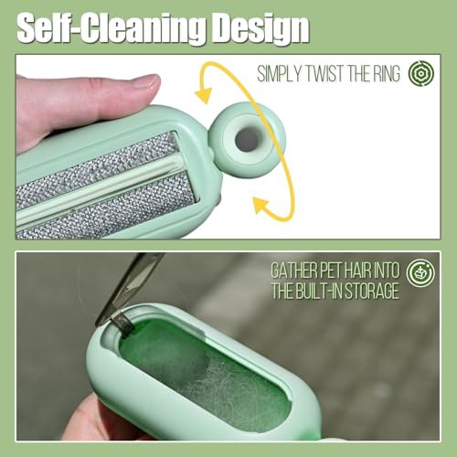 Image of Lint Roller Resuable for Clothes, Magic Self- Cleaning Pet Hair Remover for Cats Dogs Fur, Portable Washable Pet Hair Removal Tool Brush for Curtain, Carpet, Bedding, Sofa, Couch, Green