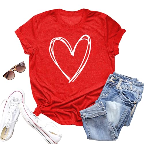 Image of Valentines Shirts for Women Valentine Love Heart Printed Graphic Tshirt Cute Girls Casual Top