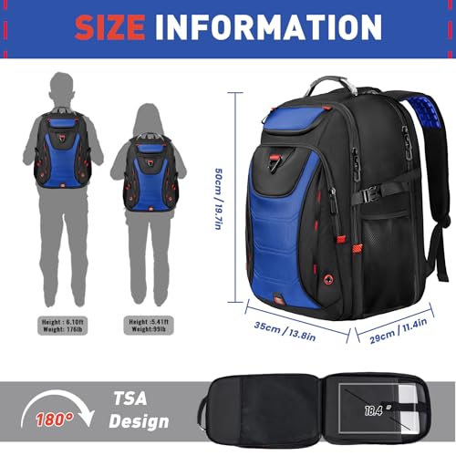 Image of Z-MGKISS Large Travel Backpack for Men, 18.4 Inch Laptop backpack, TSA Flight Approved, Water Resistant, Business Work Bag with USB Charging Port, Extra large Backpacks, Blue