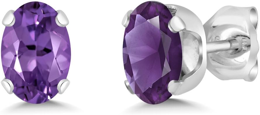 Gem Stone King 925 Sterling Silver Purple Amethyst Pendant and Earrings Jewelry Set For Women | 3.00 Cttw | Gemstone February Birthstone | Oval 8X6MM and 7X5MM | With 18 Inch Chain