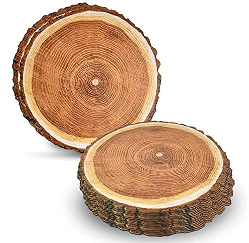 Gift Boutique Disposable Wooden Slice Paper Place Mats 50 Pack 13.5 Inch Round Rustic Brown Wood Slices Charger Place Mat For Farmhouse Tan Table Setting Summer Spring Fall Wedding Dinner Party Decor thumb #3