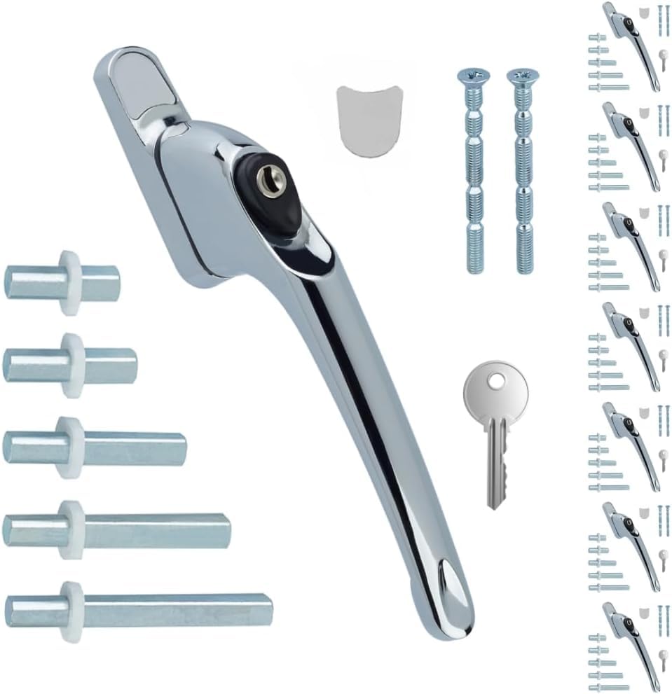 FixRello PVC Window Handles for uPVC Windows - Handle for uPVC Windows and Double Glazing (8, Chrome) — image 1