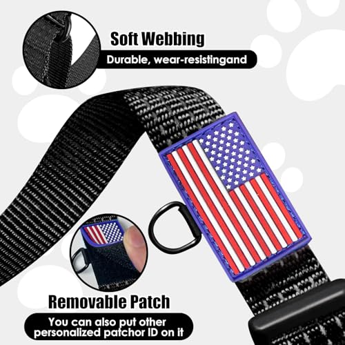 Image of Martingale Dog Collar Reflective NO Pull with USA Flag, M,Black | Escape Proof without choking,Adjustable Limited Slip Collar with Quick Release Buckle, Nylon Walking Collar for S M L Dogs
