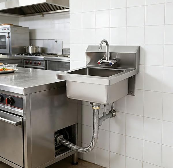 GarveeTech Commercial Stainless Steel Hand Wash Sink with Side Splash Guards, Small Wall Mount or Drop-In Handwashing Basin, 360° Swivel Faucet & Drain Kit for Restaurant Kitchen Bar Garage by GarveeTech - Image 9