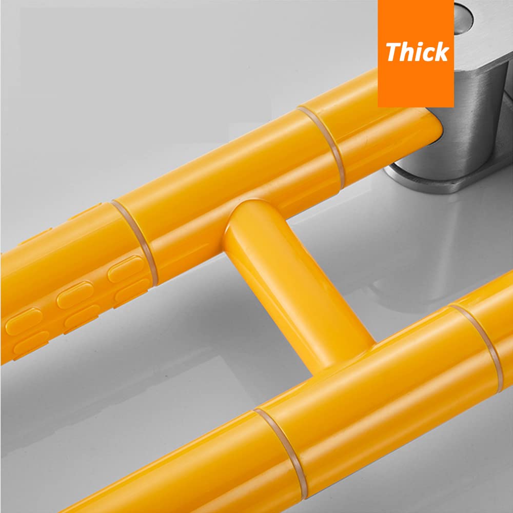 Barra Abatible Baño Minusvalido, Barras De Agarre WC, Barra de Apoyo para Inodoro, pasamanos Antideslizantes, Agarre De Apoyo para Personas Mayores De Pie 60cm(Color:Amarillo)