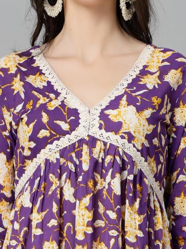 Image of Stylum Women's Floral Printed Cotton Pleated Kurta Palazzo Dupatta Set