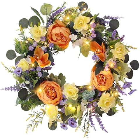 Peony Spring Wreaths for Front Door Outside Full 22 Inch Handmade Spring Wreaths Summer Wreaths Fall Wreaths Winter Wreaths for Front Door Wall Window Decor Cover