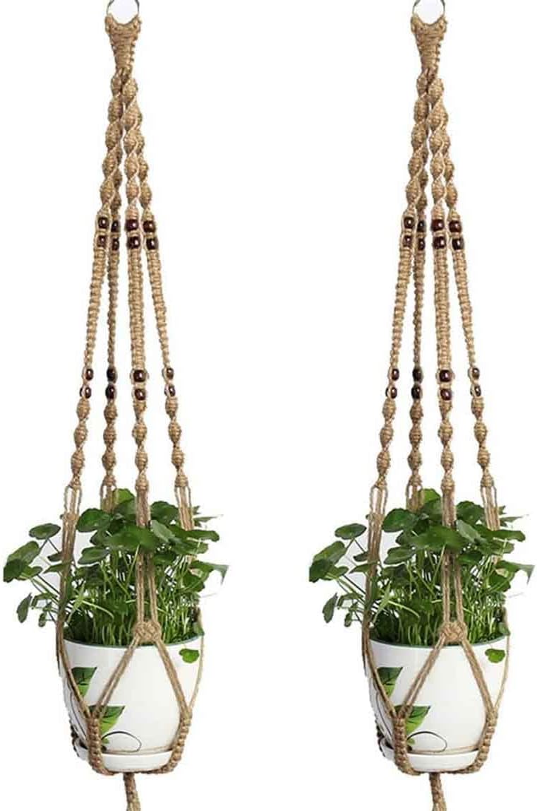 Sadiyamo 2 Pcs Wall Hanging Planter Holder Macrame Plant Hanger Jute Rope Indoor Outdoor Decor