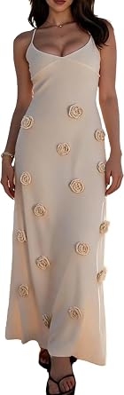 Womens Knit Maxi Dress Spaghetti Strap Floral Dresses Bodycon Knitted Beach Long Dress Backless Swim Cover up Dresses