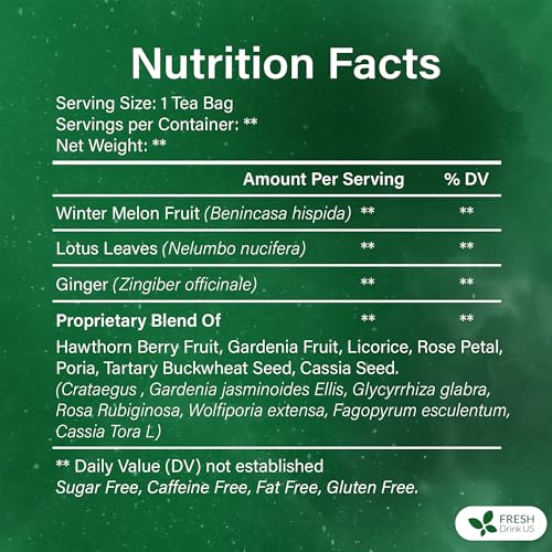 Image of FreshDrinkUS, Oil-Reducing Herbal Tea - 75 Tea Bags | Blend of Winter Melon, Lotus Leaf, Ginger, Hawthorn, Gardenia Fruit, Rose, Cassia Seed & More | Naturally Caffeine-Free | Delicious Hot or Iced