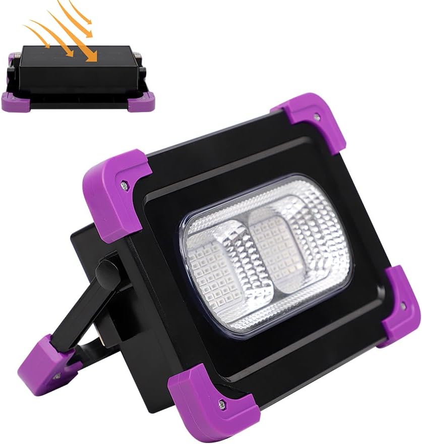 50W Rechargeable LED Black Lights, Battery Powered & Solar Panels Blacklight, Glow in The Dark Indoor Outdoor, Cordless Portable Waterproof Neon Flood Light for Fluorescent Party Stage Body Paint