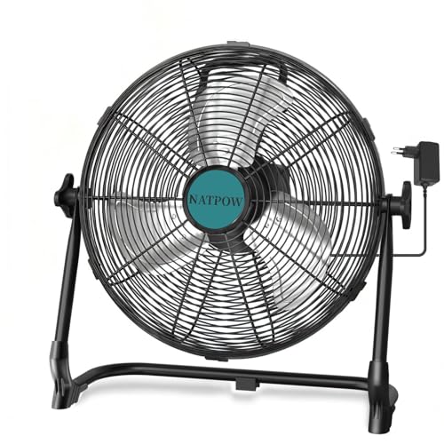 NATPOW Akku Bodenventilator Kompatibel mit Makita 18V-Akkus 30cm Ventilator Leise mit Typ C und USB-Aufladung Stufenlos Drehzahlregelung mit Adapter für Strand Camping Baustelle Kein Akku