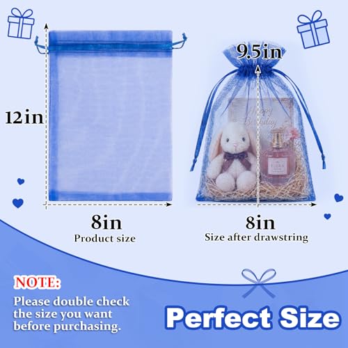 Image of Crweety Royal Blue Organza Bags 8x12 Inch 50 Pack, Large Mesh Gift Bags for Jewelry Sachet, Elegant Small Mesh Bag Drawstring for Candy Wedding Party Favor, Bridal Shower, Baby Shower & Graduation