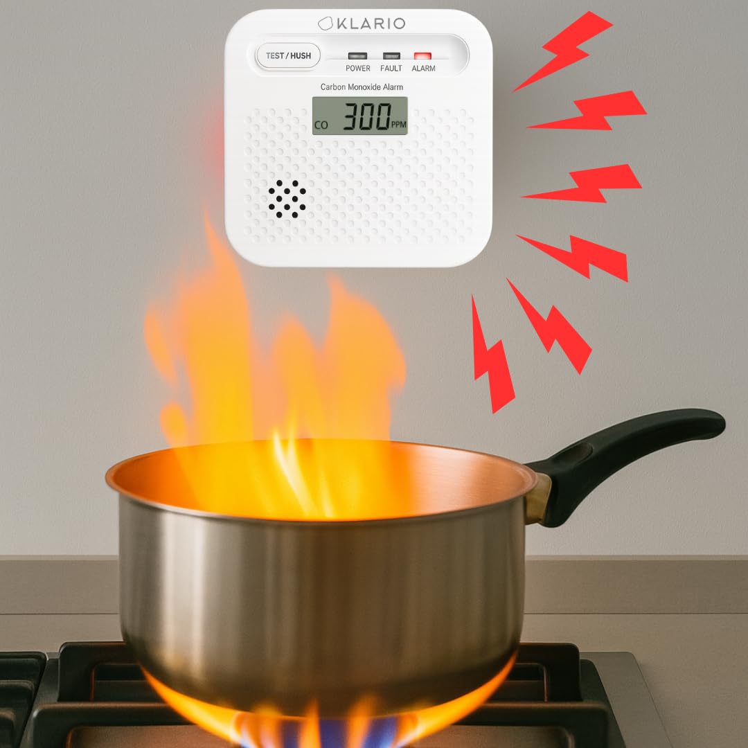 Czujnik Czadu Tlenku Węgla CO WiFi z Aplikacją Tuya SmartLife, Bateria 10 lat, Alarm 85 dB Wyświetlacz LCD Certyfikat EN50291 Bezprzewodowy Detektor CO do domu i mieszkania KLARIO