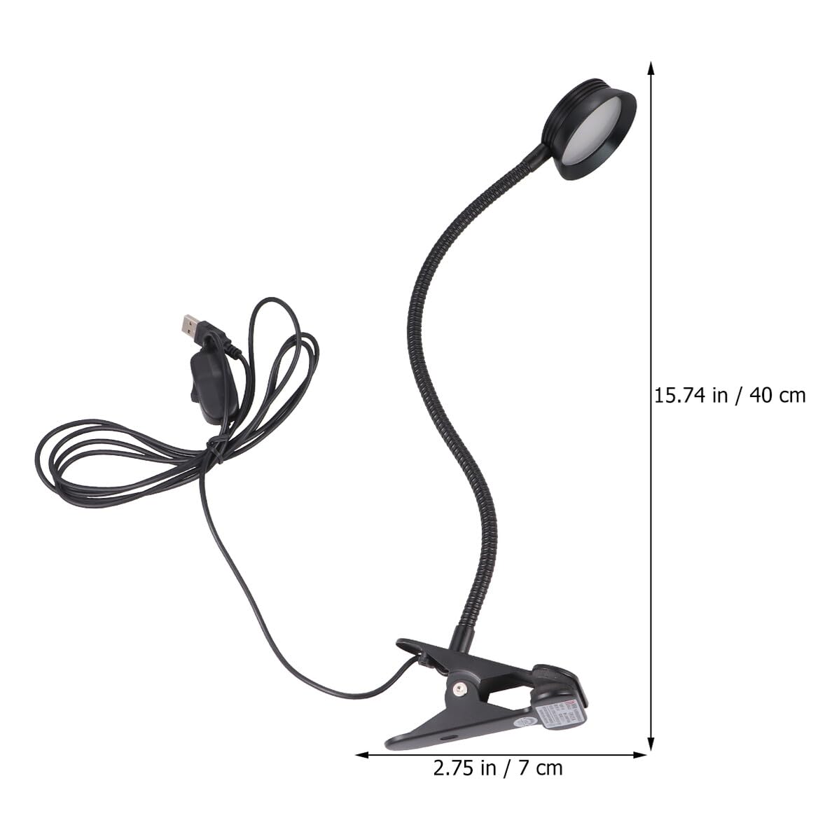 Lampada da Lettura LED a Clip USB 4w Collo Flessibile | Paralume Protettivo per Occhi, Morsetto Stabile in Metallo, Cavo USB Incluso, Nero