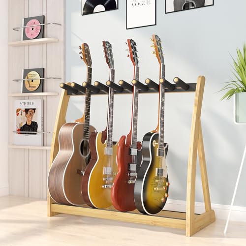 Wisuce Essentials Guitar Stand Rack, Multi-Guitar Display Rack Adjustable Bamboo Guitars Holder Electric Guitar Stands Floor Storage for Bass Acoustic, Home Studio, Band Stage