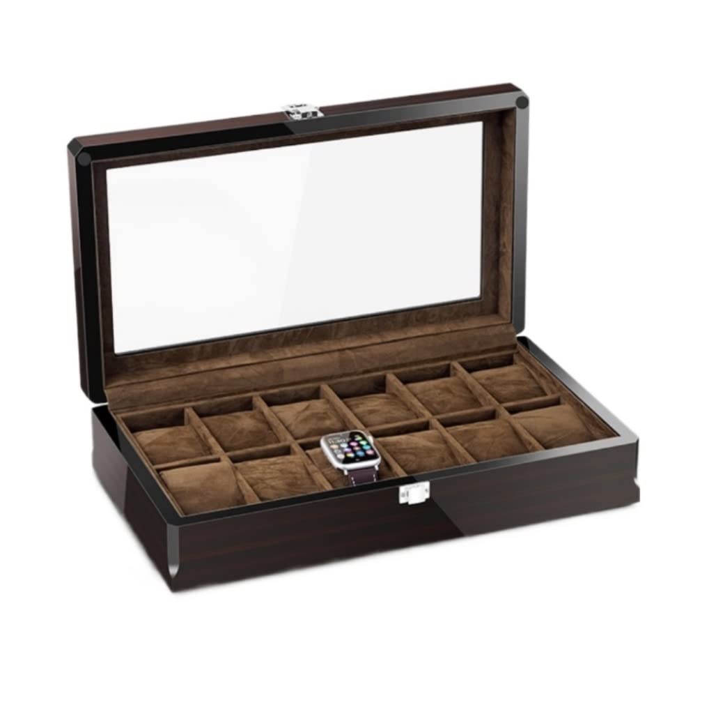QUSYZD Watch Case Watch Roll Watch Winder Watch Box 12 Grid Watch Box Jewelry Box With Wood Grain Watch Storage Box Transparent Window For Home Watch Box Watch Organizer,