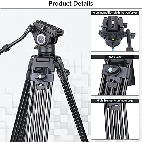 Heavy Duty Video Stativ, ARTCISE MS80 72,4 Zoll / 184 cm Aluminiumlegierung Doppelrohr Schnellverschluss Schüsselstativ… – Bild 6