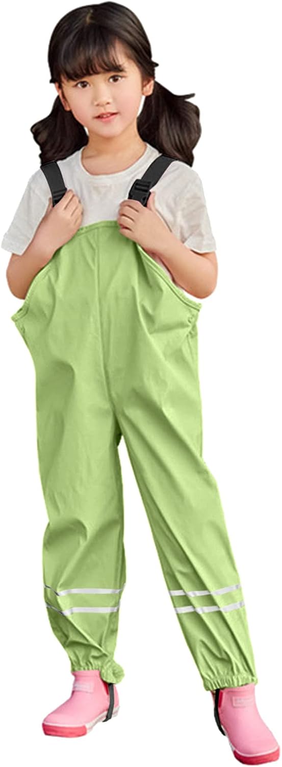 Toddler Kids Boys Girls Rain Dungarees Windproof Waterproof Mud Jumpsuit Nylon Waterproof Animal Rain (Green, 1-3Y)