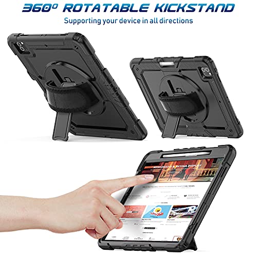 Timecity Ipad Pro 12.9 Case 2018/2020/ 2021/2022 For Lively And Active Users, Protection Cover With Screen Protector, Stand, Handle, Strap Case For Ipad 12.9 Inch 3Rd/ 4Th/ 5Th/ 6Th Gen - Black #TOP4