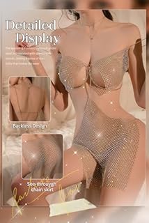 ADSEXY Lingerie Set For Women Shinny Rinestone Chemise See-through Nightgown Dress Mini Beige