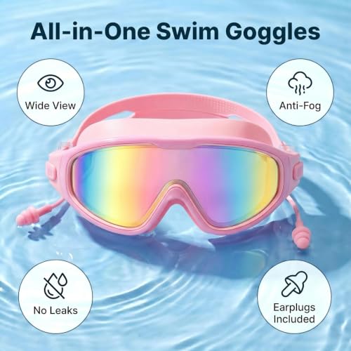 Image of Swim Goggles for Kids 6-12, Wide View Anti-Fog UV Protection No Leaking,Boys Girls Youth Swimming Goggles
