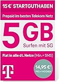 Telekom MagentaMobil Prepaid L SIM-Karte ohne Vertragsbindung I inkl. 5 GB & Allnet Flat (Min, SMS) in alle dt. Netze + EU-Roaming I Surfen mit 5G/ LTE Max & HotSpot Flat I 15EUR Startguthaben