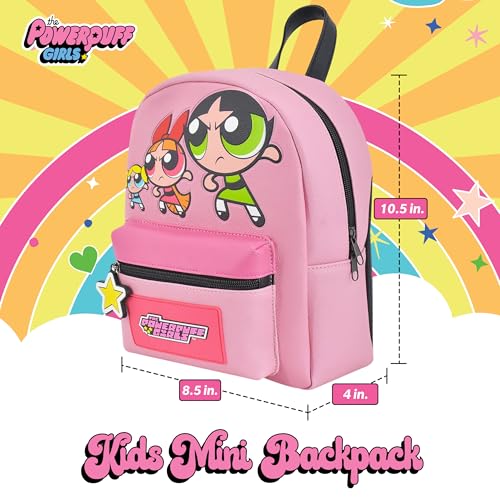 Image of Concept One The Powerpuff Girls Mini Backpack, Blossom, Bubbles, and Buttercup Small Travel Bag Purse for Men and Women, Adjustable Shoulder Straps, Multi, 10 Inch